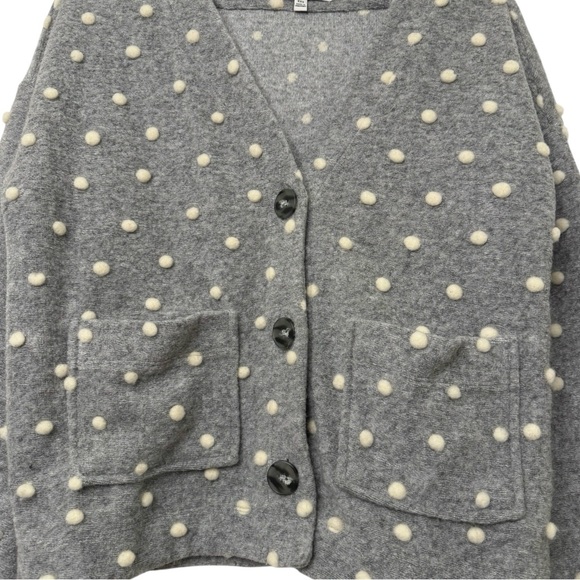 Madewell Gray Fuzzy Polka Dot Cardigan Y2K Cozy Front Pocket Sweater - Picture 6 of 8